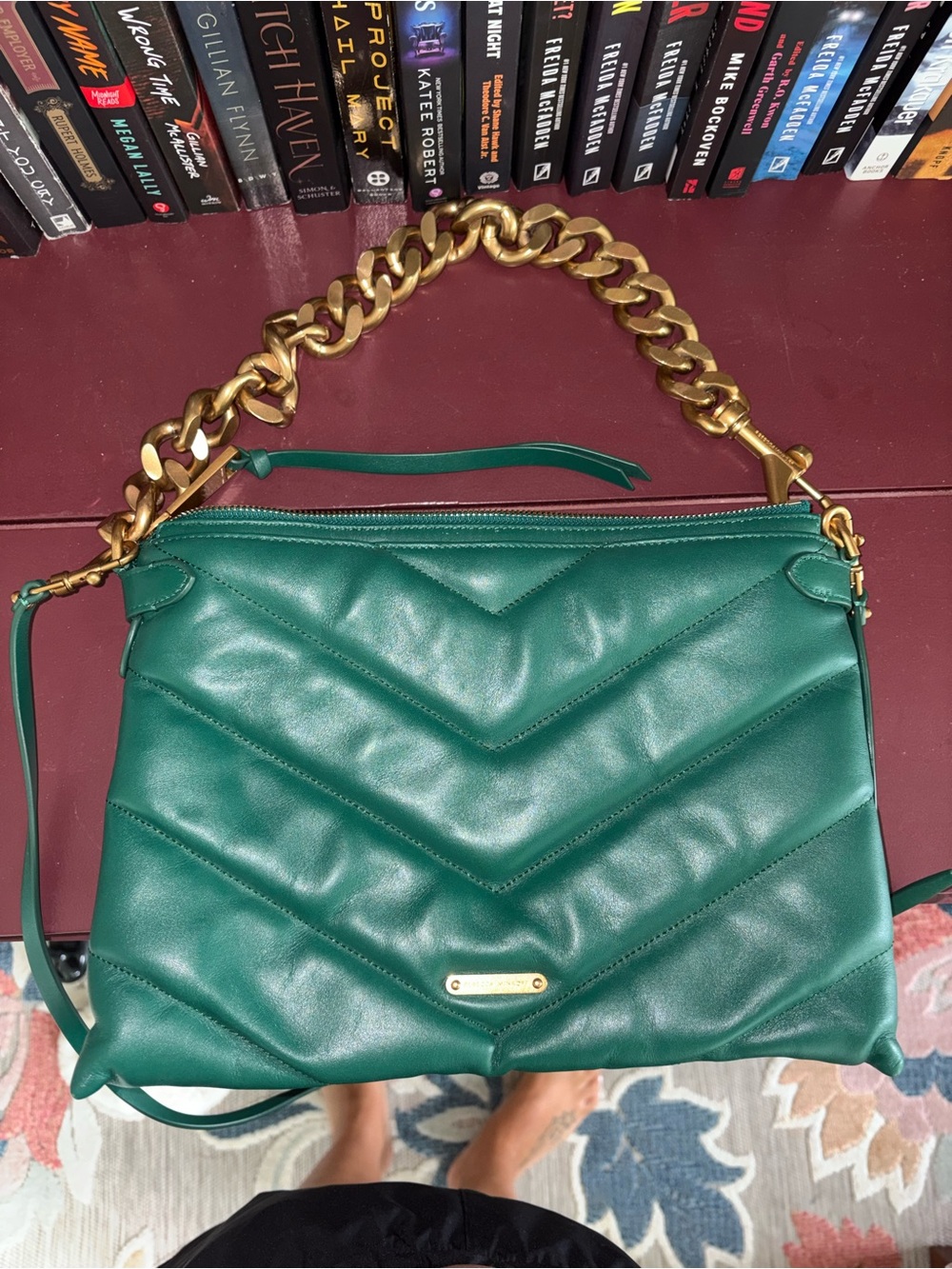 Rebecca Minkoff Emerald Green Quilted Shoulder Bag with Gold Chain